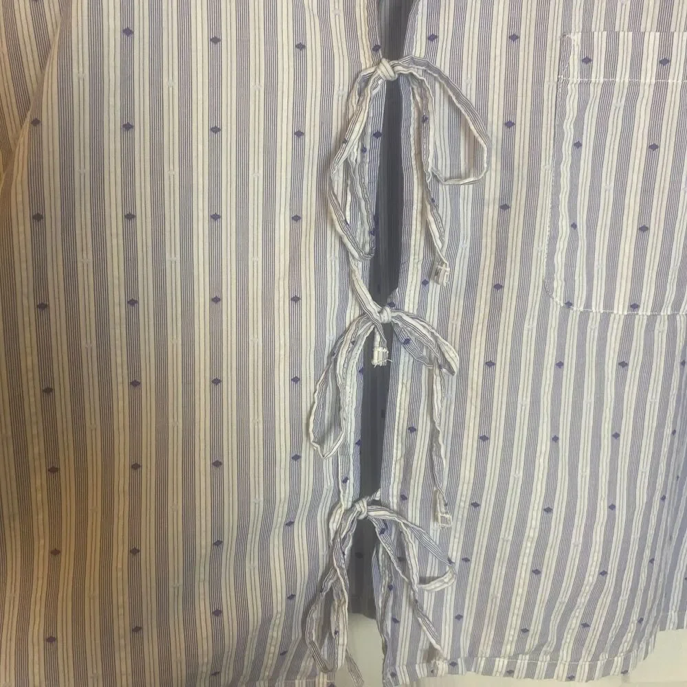 Aerie Off-Duty Poplin Tie Front Pajama Shirt Sz XL Blue Loungewear Streetwear